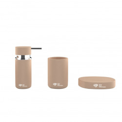 Set d'accessoires Infinitio Distributeur de savon + Porte savon + Gobelet, En céramique, Marron mat (PackSAT-MarronMat)