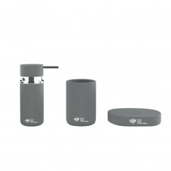 Set d'accessoires Infinitio Distributeur de savon + Porte savon + Gobelet, En céramique, Gris mat (PackSAT-GrisMat)
