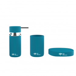 Set d'accessoires Infinitio Distributeur de savon + Porte savon + Gobelet, En céramique, Bleu mat (PackSAT-BleuMat)