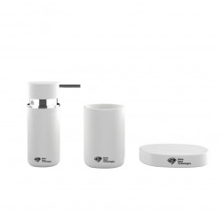 Set d'accessoires Distributeur de savon + Porte savon + Gobelet, En céramique, Blanc mat (PackSAT-BlancMat)