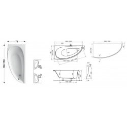 Avocado Ensemble Baignoire d'angle orientation gauche en acrylique 160cm blanche + Tablier + Pieds pour baignoire