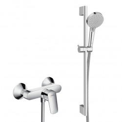 Ensemble de douche Logis Mitigeur mural + Douchette 2 jets avec Barre 65cm + Flexible, Chrome (71600000-Vernis)