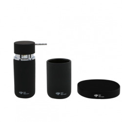 Set d'accessoires Infinitio Distributeur de savon + Porte savon + Gobelet, En céramique, Noir mat (PackSAT-NoirMat)