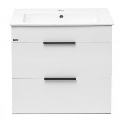 Cube Meuble de salle de bain blanc 2 tiroirs 64x42.2x62.2cm + Lavabo en céramique blanche et trop plein  (H4536021763001)