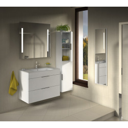 Cube Meuble de salle de bain blanc 2 tiroirs 79x42.2x62.2cm + Lavabo en céramique blanche et trop plein (H4537621763001)
