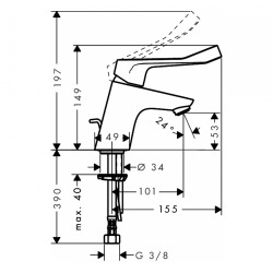  Focus Care 70 Mitigeur PMR de lavabo avec poignée extra longue, ComfortZone 70, Chrome (31910000)
