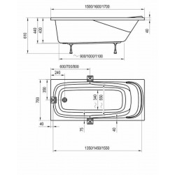  Vanda II 170 x 70 cm Baignoire droite en acrylique, sans pieds, blanc (CP21000000)