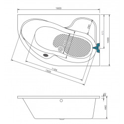  160 x 100 cm Fortuna Plus baignoire d&apos;angle orientation droite en acrylique, sans pieds, blanc (FO1600PPLUS)