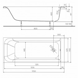  Rekord 170 x 70 cm Baignoire droite avec pieds en acrylique, blanc (XWP1670000)