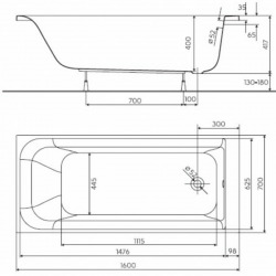 Rekord 160 x 70 cm Baignoire droite avec pieds en acrylique, blanc (XWP1660000)  Rekord 160 x 70 cm Baignoire droite avec pieds en acrylique, blanc (XWP1660000)