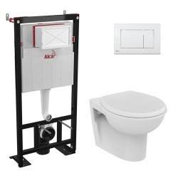 Pack WC Bâti-autoportant + WC Porcher Hercule + Abattant + Plaque blanche (AlcaHercule-M270)