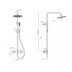 Colonne de douche avec douchette stick, Mitigeur thermostatique, Gun métal (SATDASSTK)