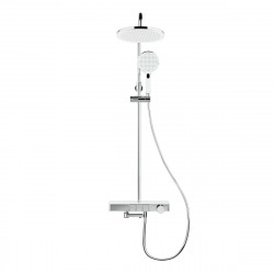 Colonne bain/douche avec douchette 3 jets, Mitigeur thermostatique, Barre réglable en hauteur, Blanc/Chrome (SATSSTKP3F)