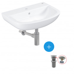 Ensemble lavabo suspendu en porcelaine vitrifiée 55.3x38.6cm + Bonde clic-clac + Siphon de lavabo (39440000-SET)