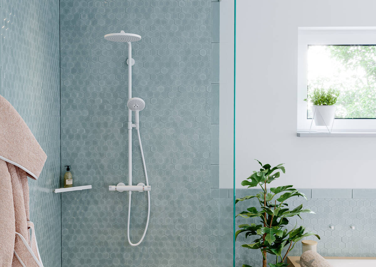 Hansgrohe Croma Select S Colonne de douche avec douche de tête XL 280mm +  Douchette 3 jets + mitigeur thermostatique, Blanc mat (26891700)