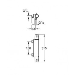 Set de douche Mitigeur thermostatique Grohtherm + Douchette Stick 1 jet, support mural, flexible, Chrome (34681000-CUBESTICK)