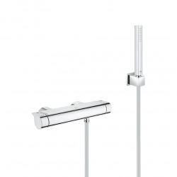 Set de douche Mitigeur thermostatique Grohtherm + Douchette Stick 1 jet, support mural, flexible, Chrome (34169001-CUBESTICK)