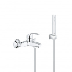 Set bain/douche mitigeur monocommande + Douchette Stick 1 jet, support mural, flexible, Chrome (32158002-CUBESTICK)