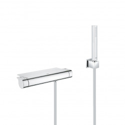 Set de douche mitigeur thermostatique Grohtherm + Douchette Stick 1 jet, support mural, flexible, Chrome (34469001-CUBESTICK)