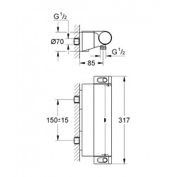 Set de douche mitigeur thermostatique Grohtherm + Douchette Stick 1 jet, support mural, flexible, Chrome (34469001-CUBESTICK)