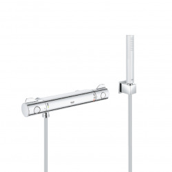 Set de douche Mitigeur thermostatique Grohtherm + Douchette Stick 1 jet, support mural, flexible, Chrome  (34561000-CUBESTICK)