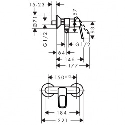 Logis Loop Mitigeur de douche avec levier, cartouche en céramique, Chrome (71247000)