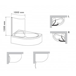  150x100 cm Fortuna Plus Pare-baignoire en verre, Chrome (VZFORTUNA160170TCR)