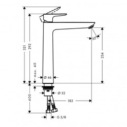 Talis E 240 Mitigeur de lavabo sans tirette ni vidage (TALISE240-BP)