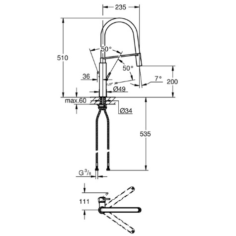 Grohe Concetto Mitigeur cuisine semi-pro avec flexible hygiénique noir et  douchette 2 jets, Chrome (31491000) - Livea Sanitaire