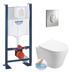 Pack WC Bâti autoportant + WC Swiss Aqua Technologies Infinitio sans bride + Plaque chrome + set d'isolation phonique