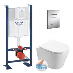 Pack WC Bâti autoportant + WC sans bride Infinitio + Abattant softclose + Plaque chrome + Set d'isolation phonique