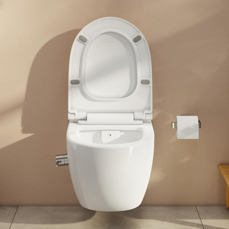 Wiesbaden WC suspendu sans bride 53cm avec robinet bidet intégré