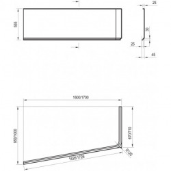 10° Tablier en acrylique pour baignoire 160 cm, avec kit de montage, orientation gauche, Blanc (KitTablier10°Gauche160)