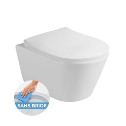 Pack WC Bâti-support autoportant + WC sans bride Avva + Abattant softclose + Plaque blanche (ProjectAvva-3)