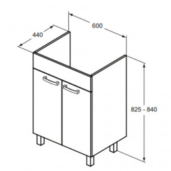 Tempo Set Meuble sur pieds 60 cm avec deux portes softclose, Chêne grisé  + Lavabo blanc