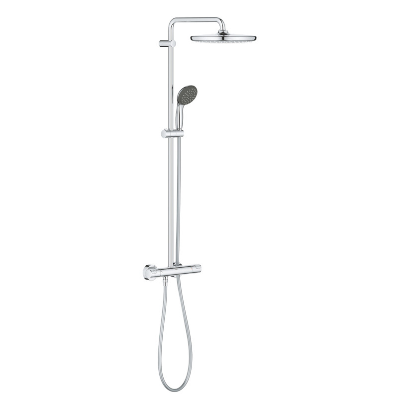 Grohe Vitalio Start Colonne de douche Ecojoy avec mitigeur thermostatique,  douche de tête 250 mm, douchette 2 jets, Chrome (26816000)