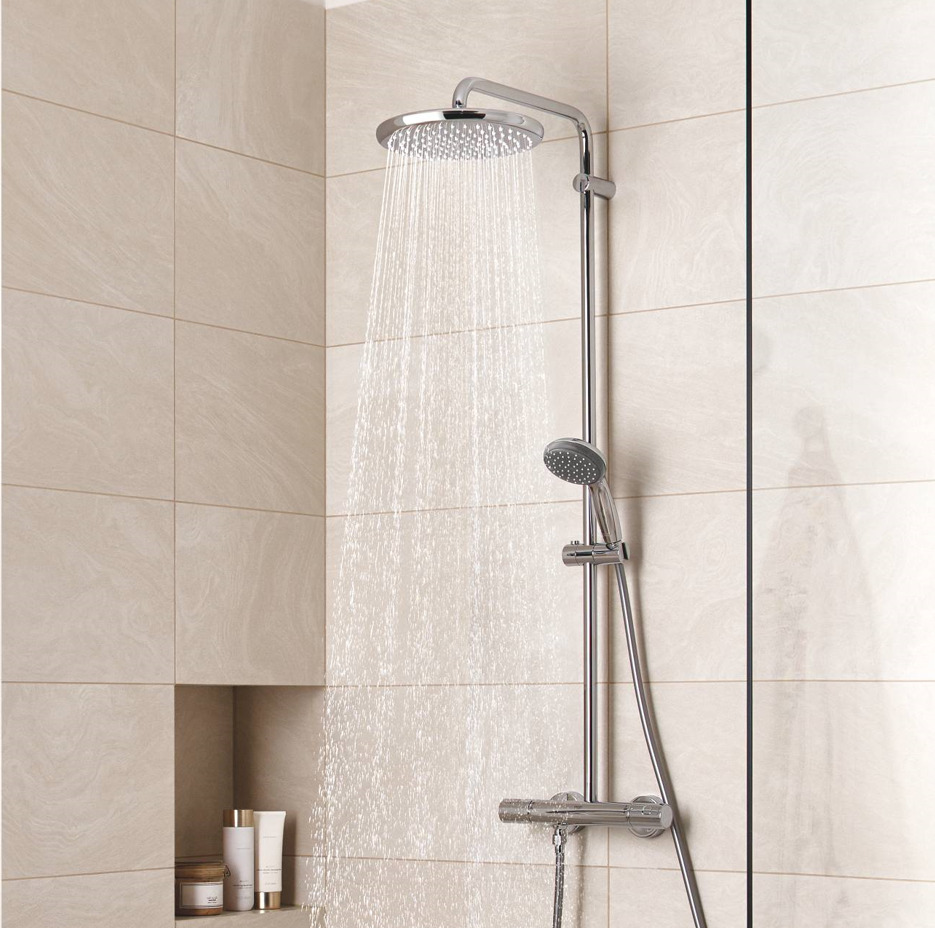 Colonne de douche thermostatique GROHE Vitalio Joy Shower System 310 +  Tablette d'angle GROHE Start