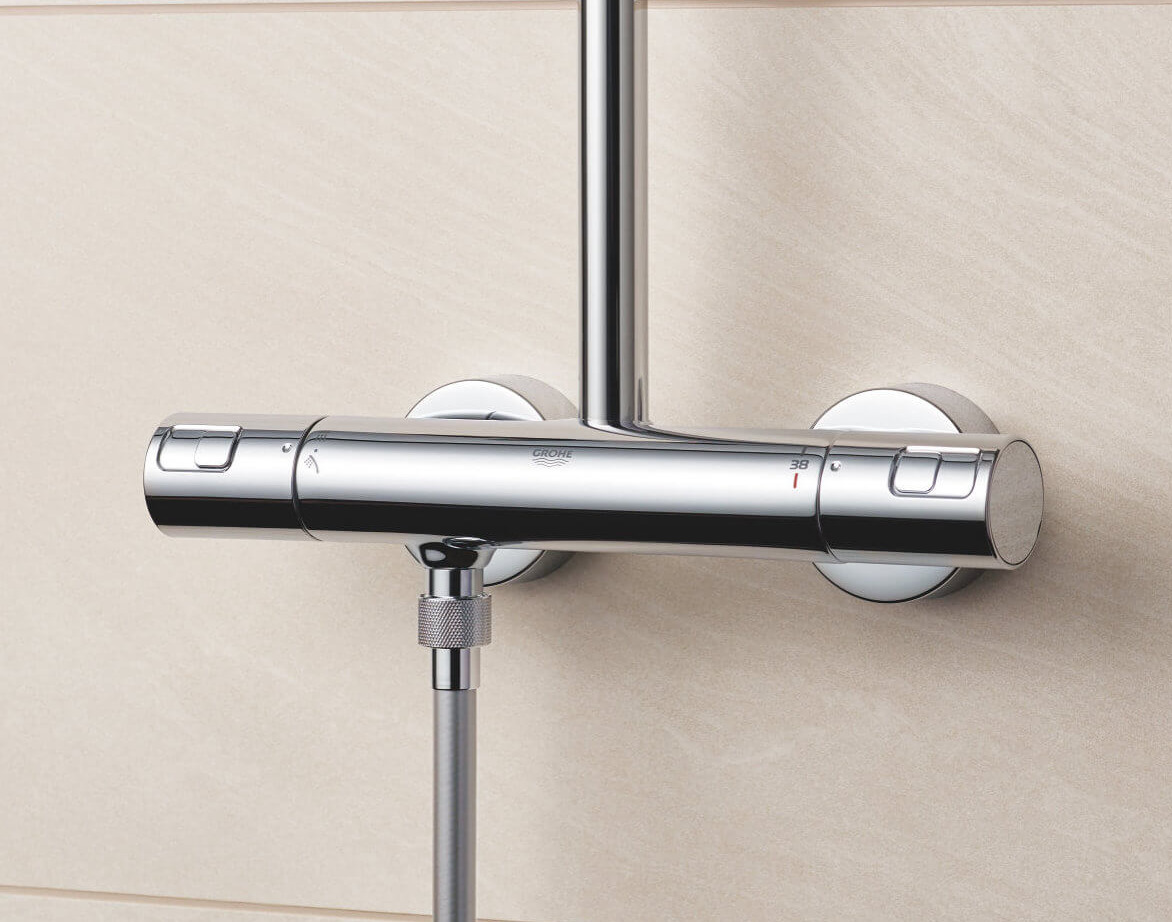 GROHE Robinet de douche thermostatique Precision Feel, pommeau de douche  Vitalio Comfort 3 jets, tuyau de douche VitalioFlex, barre de douche de