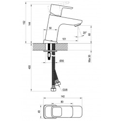 Ravak 10° Mitigeur de lavabo 145 mm avec mousseur flexible, Chrome (X070064)