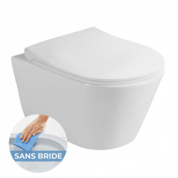 Pack WC Bâti-support Viconnect + WC sans bride SAPHO Avva + Abattant frein de chute + Plaque Blanche (ViConnectAvva-2)