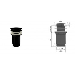 Sortie lavabo 5/4 » tout métal, grand bouchon, pour lavabos sans débordement, noir mat (A396BLACK)