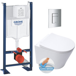 Pack WC Bâti autoportant + WC sans bride Infinitio  + Abattant frein de chute + Plaque chrome (ProjectInfinitioMat-1)