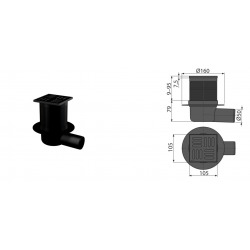Drain de sol 105×105/50 mm sortie latérale, grille en acier inoxydable noir-mat, piège à odeurs combiné SMART (APV31BLACK)