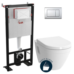 Pack WC Bâti autoportant + WC suspendu VITRA S50 + Abattant avec frein de chute + Plaque blanche (AlcaS50-M271)