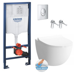 Pack WC Bâti support Rapid SL + WC sans bride Vitra Sento + Abattant softclose + Plaque chrome (Grohe-Sentorimless-2)