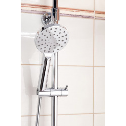 Set de douche avec mitigeur monocommande + Douche de tête +  Douchette 3 fonctions, Chrome (SATSSPK)