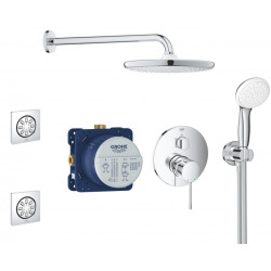 Set de douche encastrés tout en 1 avec douche de tête + Douchette 2 jets, Chrome (25219001-Spa)