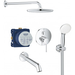 Set de douche encastrés tout en 1 avec douche de tête + Douchette 2 jets + Bec bain déverseur, Chrome (25219001-Bain).