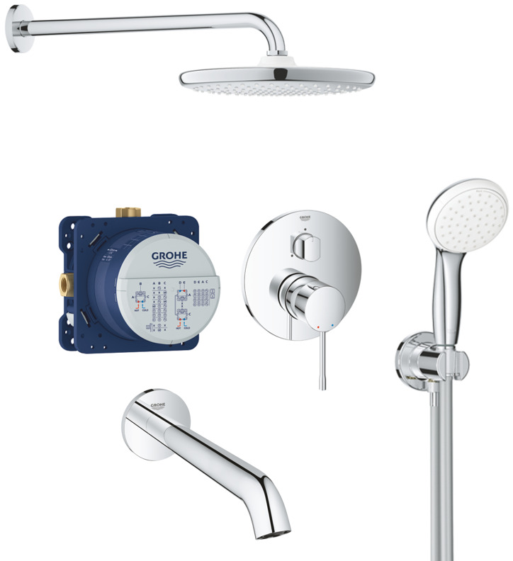 Grohe Essence Set de douche encastré avec douche de tête XXL 250, Douchette  2 jets et bec bain déverseur, Chrome (25219001-Bain)