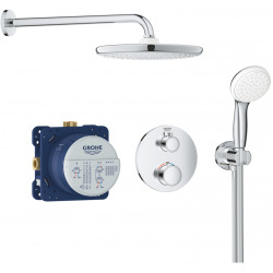 Grohtherm Set de douche encastré avec mitigeur thermostatique, douche de tête XXL 250 et douchette 2 jets, Chrome (34727000-XXL)